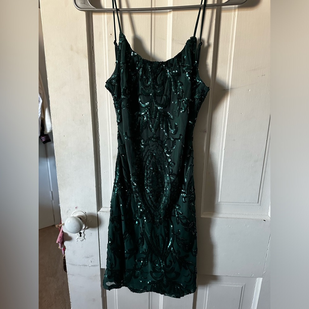 Crystal Doll Green Sequin Mini Dress